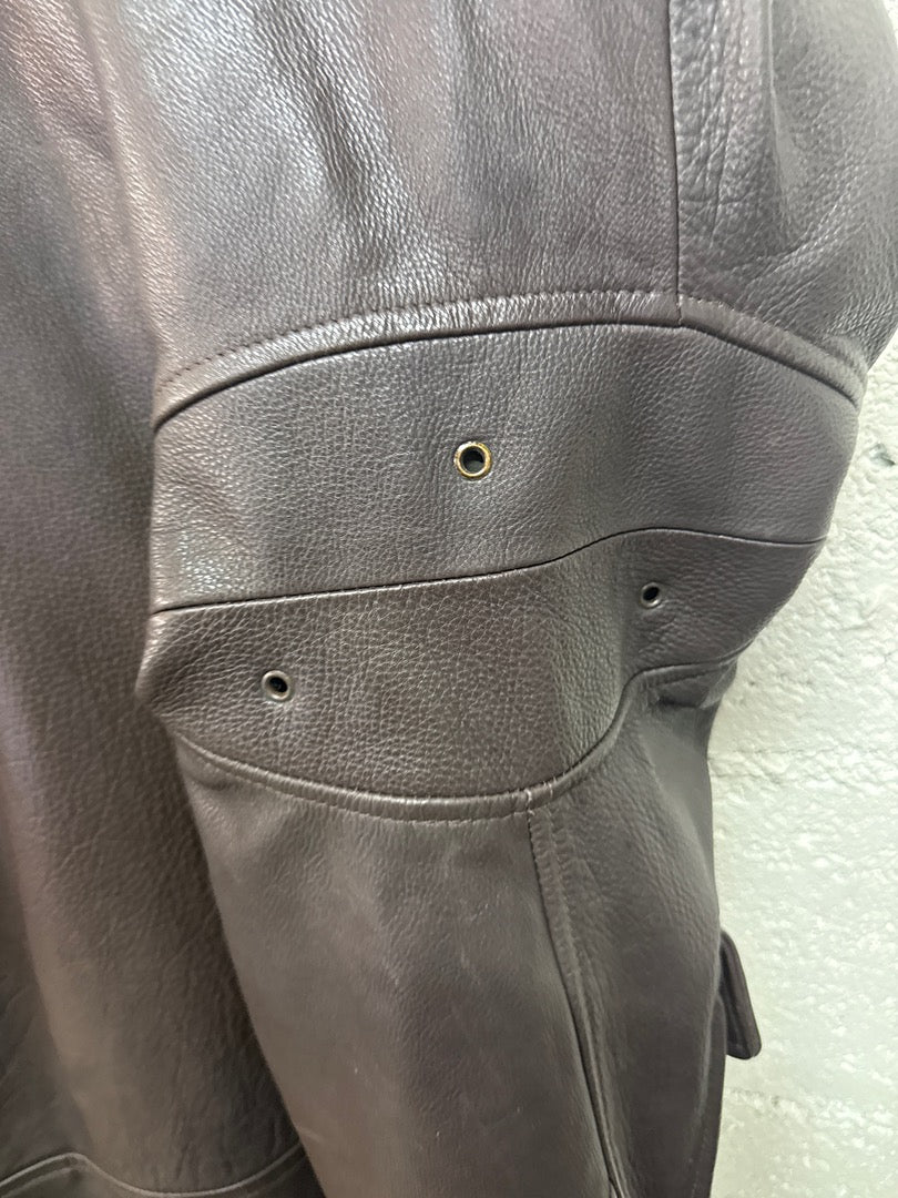 Blouson en cuir marron vintage col fourrure