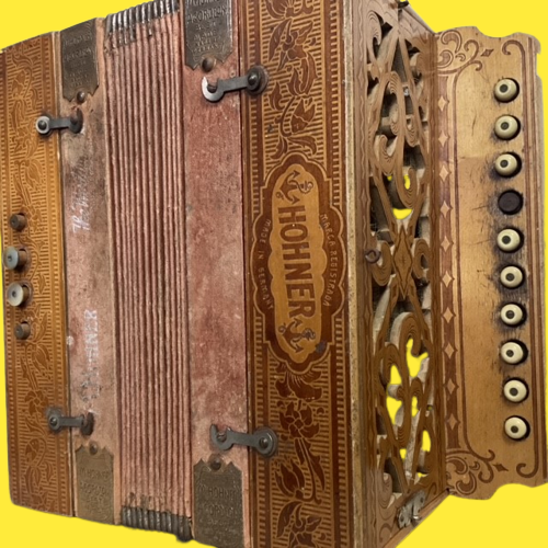 Ancien Accordéon Bois Hohner Marca Registrada Diatonique 10 Boutons Gaucher