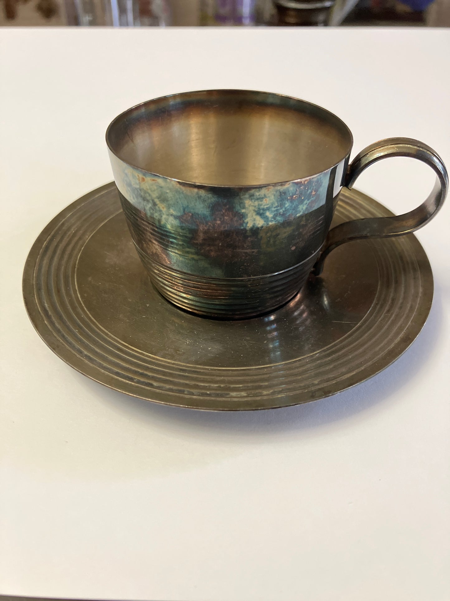 Tasse et Soucoupe en Métal Argenté Art Déco