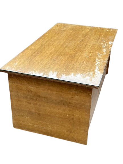 Bureau Style Scandinave Des Années 70 à 7 Tiroirs Et Plaque De Verre