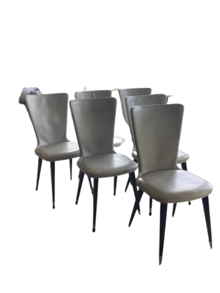 Chaise Vintage Pieds Compas En Laiton Et Similicuir Gris 1960