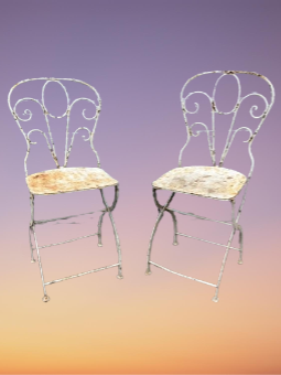 Lot Ensemble de 2 Chaises Jardin En Fer Forgée Pliable