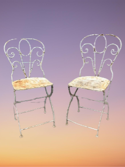 Lot Ensemble de 2 Chaises Jardin En Fer Forgée Pliable