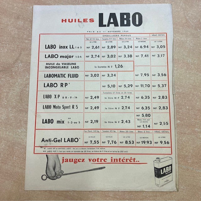 Document Publicité Affiche Huiles Labo