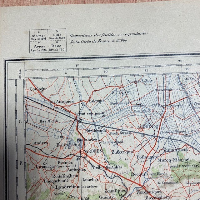 Ancienne Carte Géographique De L'Armée Lille ( Dunkerque )