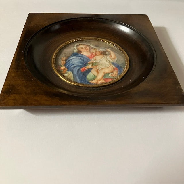 Peinture Miniature Medaillon Portrait Vierge A L'Enfant