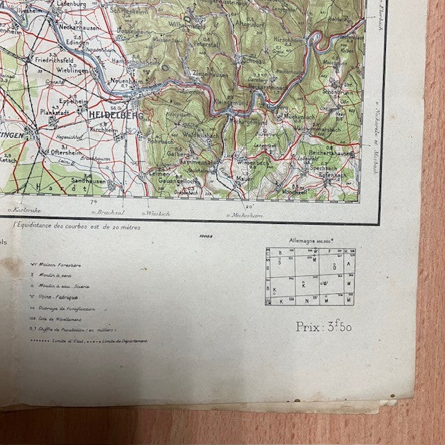 Ancienne Carte Géographique De L'Armée N° 11 Bis Mainz (Mayence), Allemagne