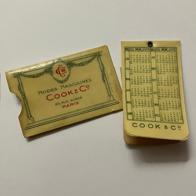 Mini Calendrier, Agenda Promotionnel Modes Masculines Cook And Co De 1914-1915