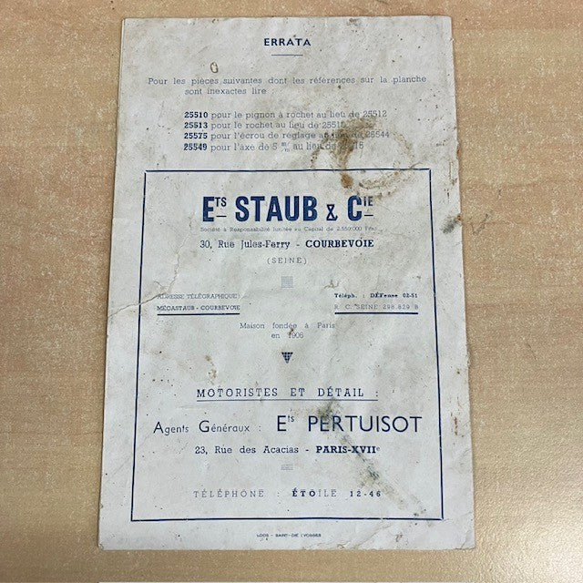 Document Publicité Ancien Livret Staub Type V 100 La Boite A 3 Vitesses
