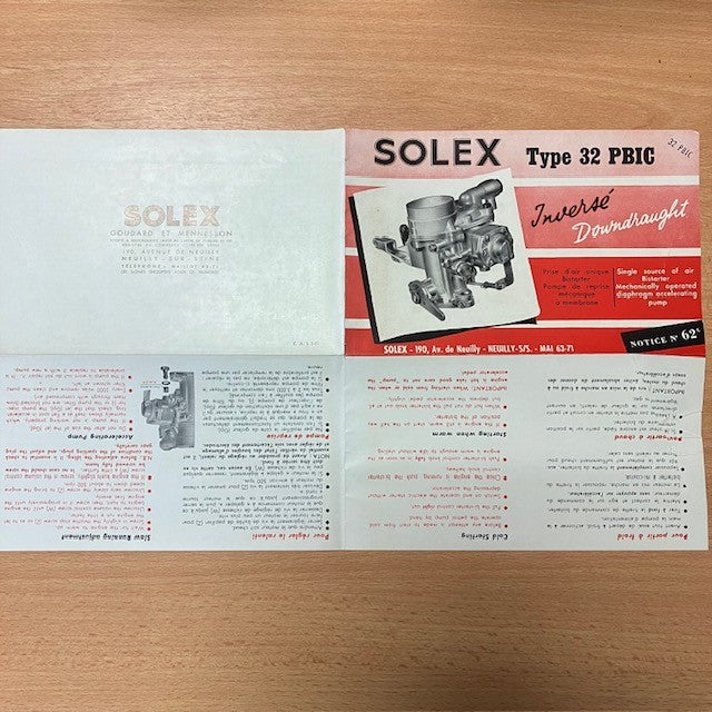 Dépliant , Document Technique Solex Type 32 PBIC