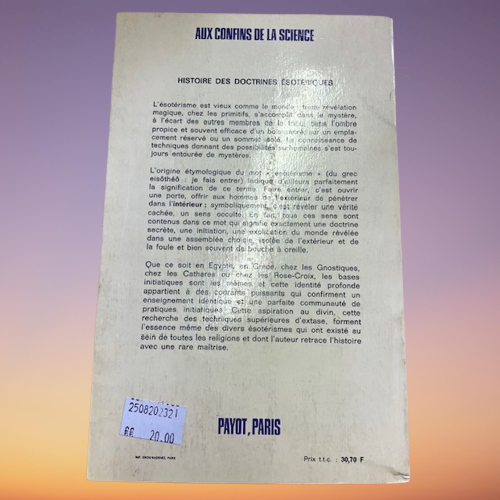 Livre Histoire Des Doctrines Ésotériques, Aux Confins De La Science, De Jean Marqués Rivière