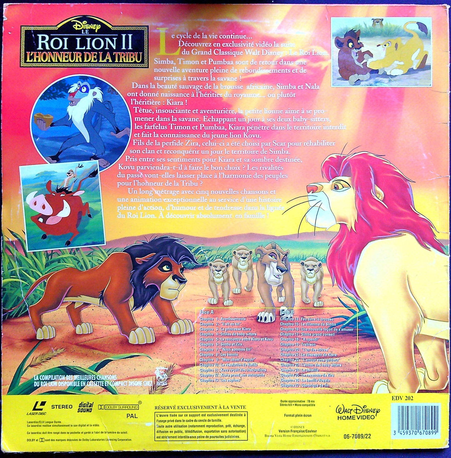 Laser Disc Le Roi Lion 2 L'Honneur De La Tribu