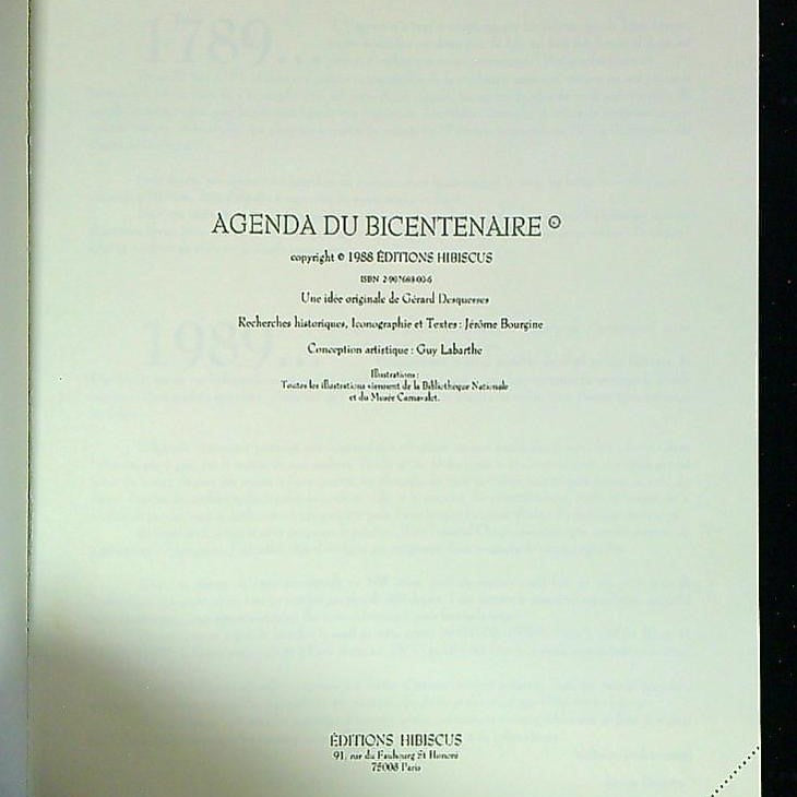 Livre Agenda Du Bicentenaire 1789-1989 Par Gérard Desquesses