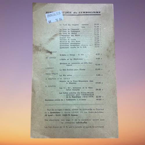 Livre Le Symbolisme Revue Bimestrielle, Numéro 380 - 381, Fondateur Oswald Wirth