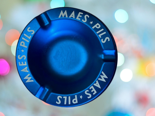 Cendrier Publicitaire Bière Maes Pils Aluminium Bleu