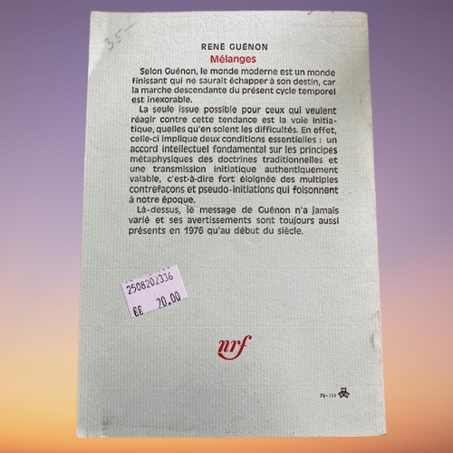 Livre Mélanges De René Guénon