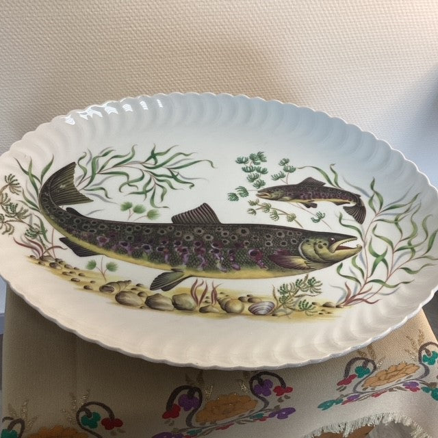 Grand Plat En Porcelaine De Limoges Geraud Limonfines Décors Poissons D'eau Douce
