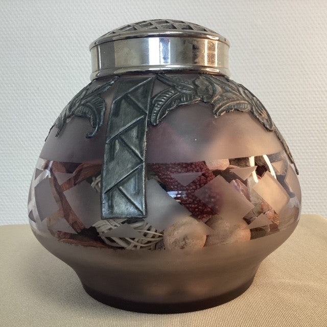 Pique Fleurs Vase Pot Pourri Etain Verre Signé Moda