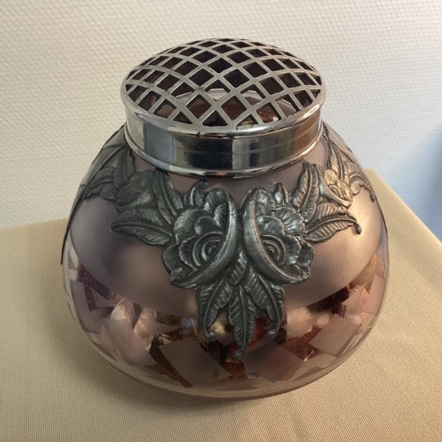 Pique Fleurs Vase Pot Pourri Etain Verre Signé Moda