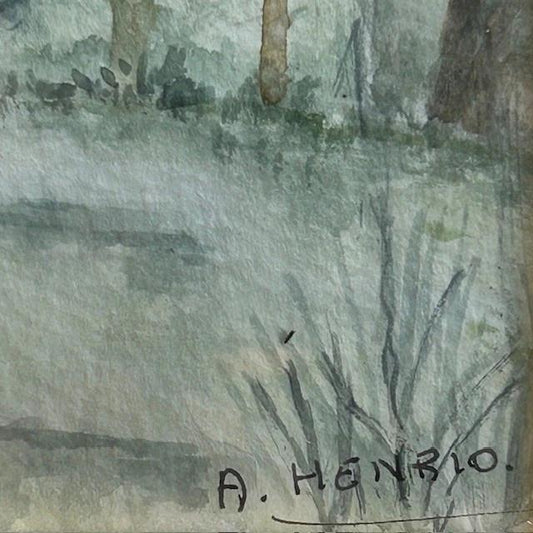Tableau representant une chapelle à L' Aquarelle Signé A Henrio