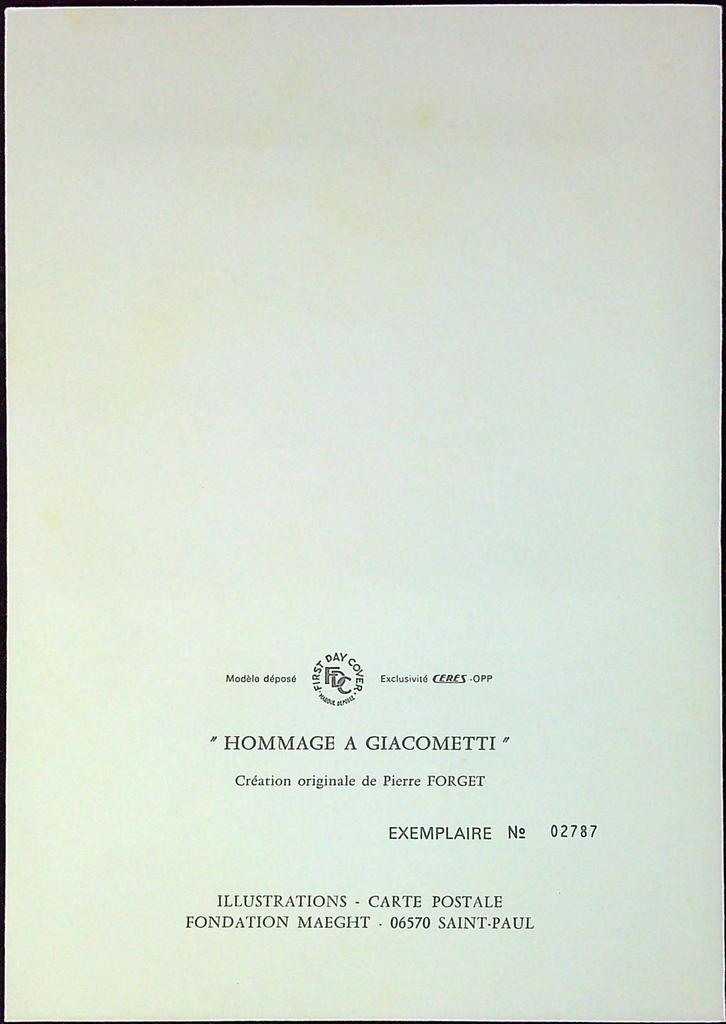 Alberto Giacometti Enveloppe Dépliant Timbre 1er jour Encart Fdc Yvert et Tellier