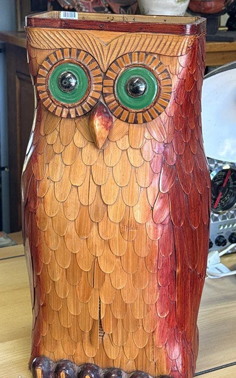 Porte Parapluie - Corbeille Hibou – Vintage – Rangement – Bois tressé