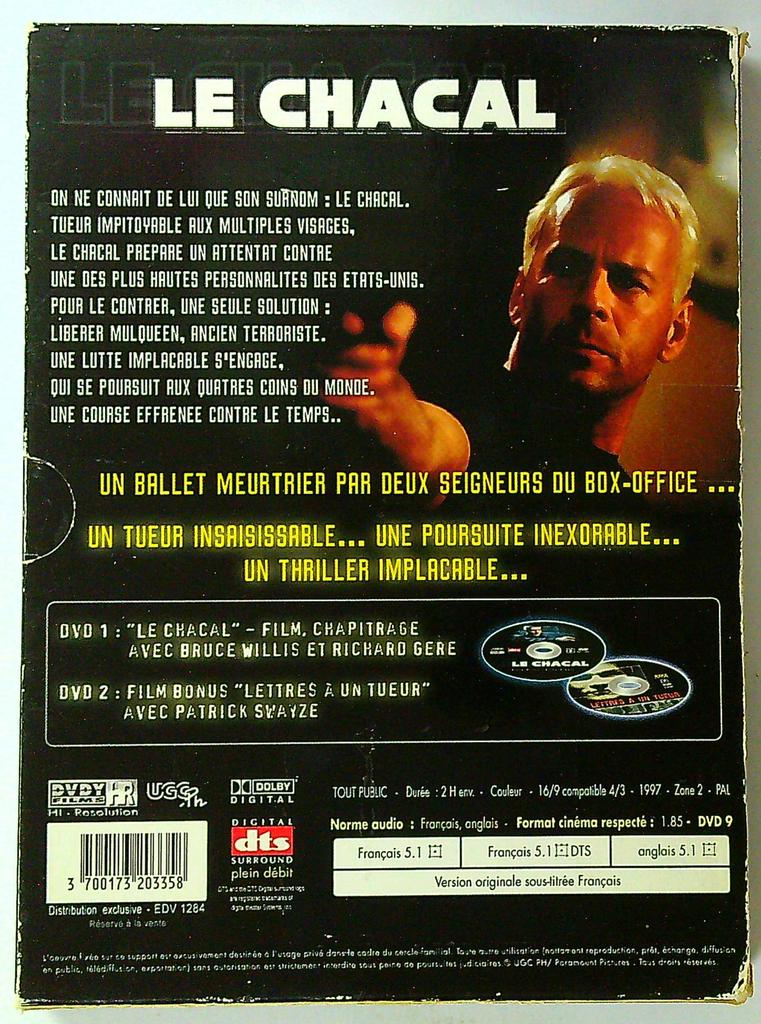 Dvd Le Chacal avec Bruce Willis et Richard Gere