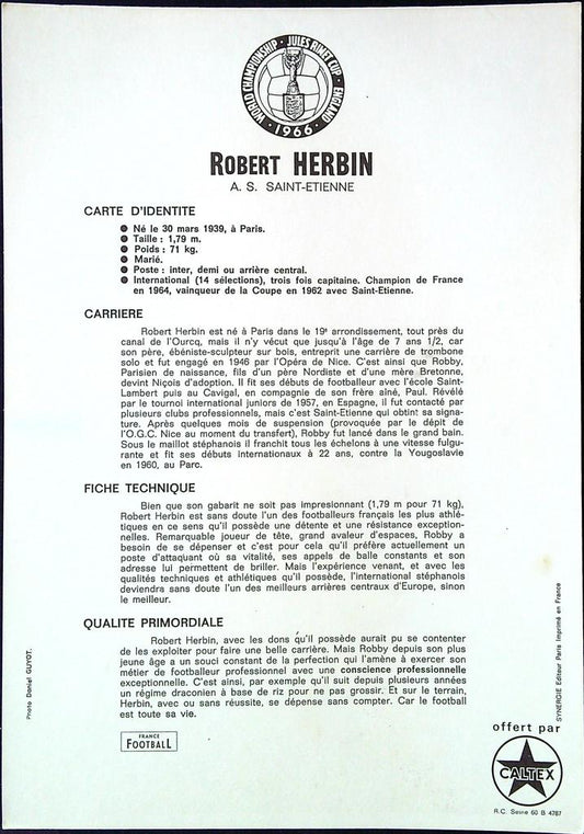 Carte de collection – Robert Herbin Caltex – Memorabilia – As Saint-etienne
