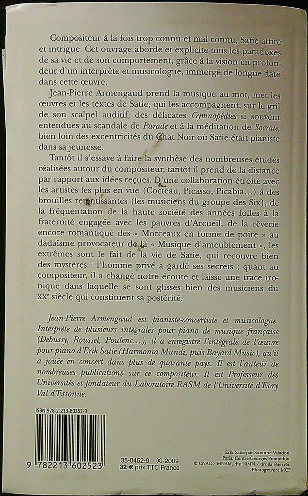 Livre – Fayard – Non-fiction – Biographie Erik Satie