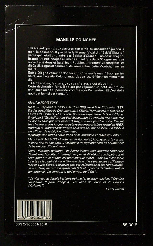 Livre – Maurice Fombeure – Littérature – Manille coinchée nouvelles