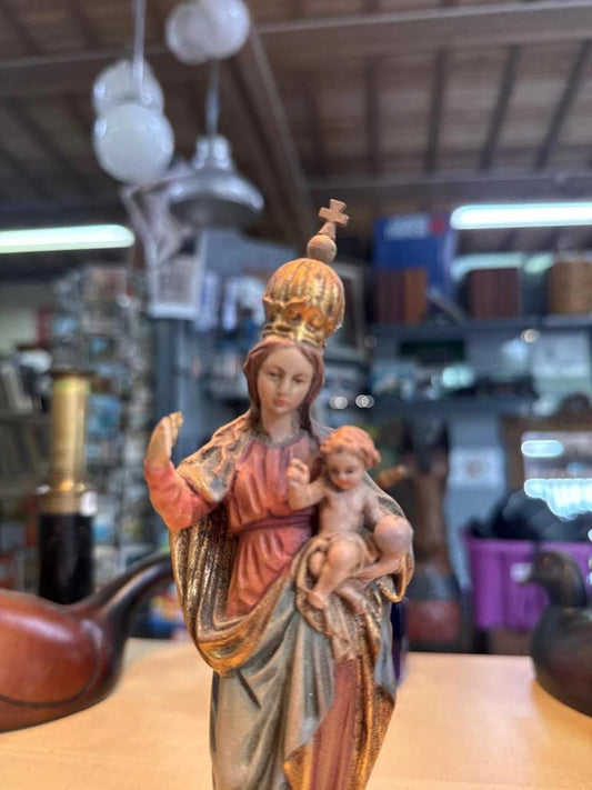 Statuette – Vierge Marie À L'enfant – Sculpture En Bois