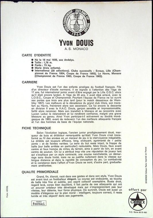Fiche vintage – Caltex Yvon Douis – Collection – Football