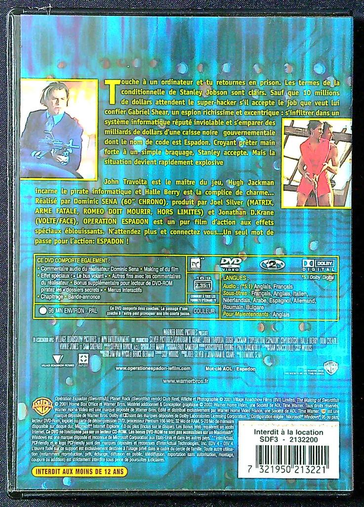 Dvd Opération Espadon – Warner Bros – Cinéma – Film action Travolta