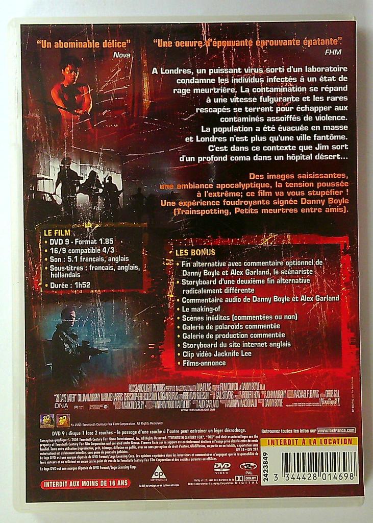 Dvd 28 Jours Plus Tard Danny Boyle Horreur