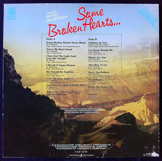 Vinyle Don Williams Some Broken Hearts Lp Country K-tel