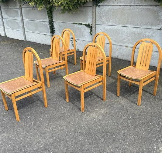Lot ensemble de 6 chaises vintage Baumann Argos avec assise interchangeables