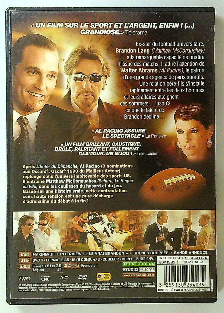 Dvd Two for the Money Al Pacino Matthew Mcconaughey