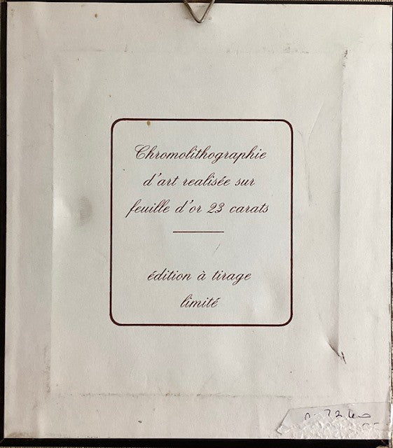 Cadre, représentant une rose sur feuille d'or 23 carats.