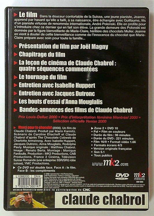 Merci pour le chocolat Dvd Claude Chabrol Isabelle Huppert