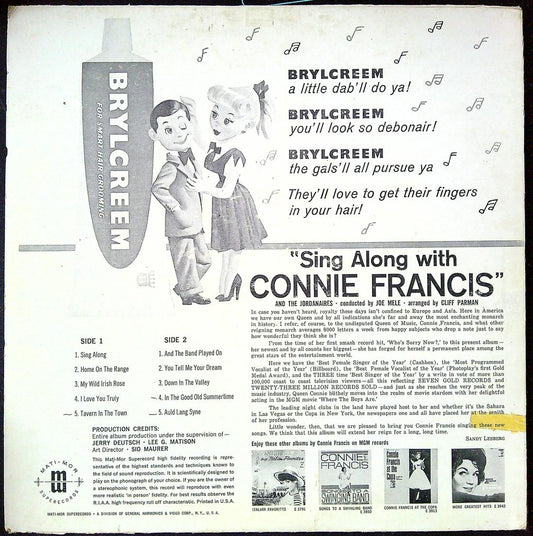 Disque vinyle Sing Along with Connie Francis Brylcreem