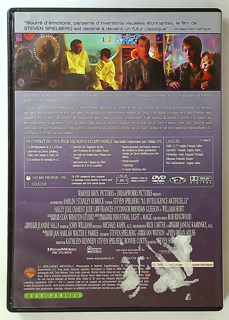 Dvd A.i. Intelligence Artificielle Steven Spielberg