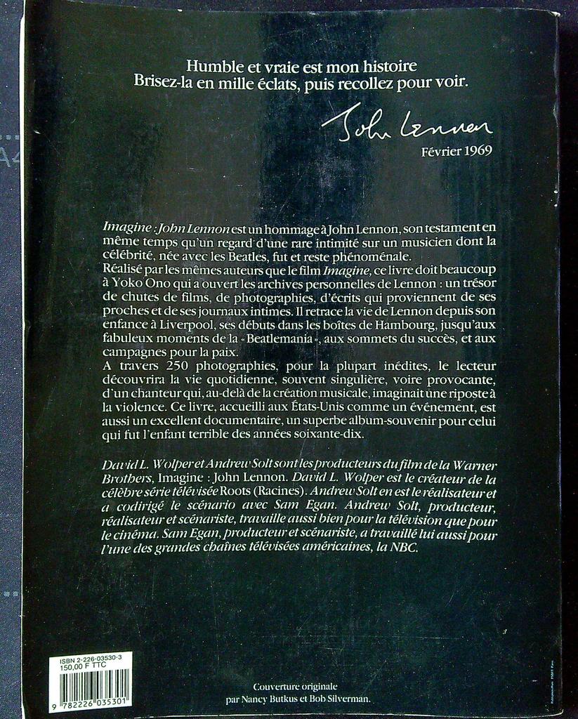 Livre Imagine John Lennon Andrew Solt Sam Egan