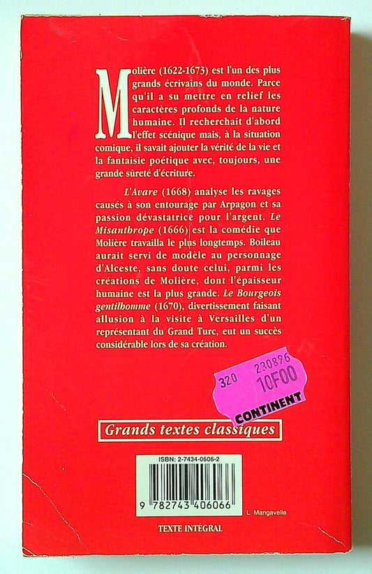 Molière - L'avare, Le Misanthrope, Le Bourgeois gentilhomme