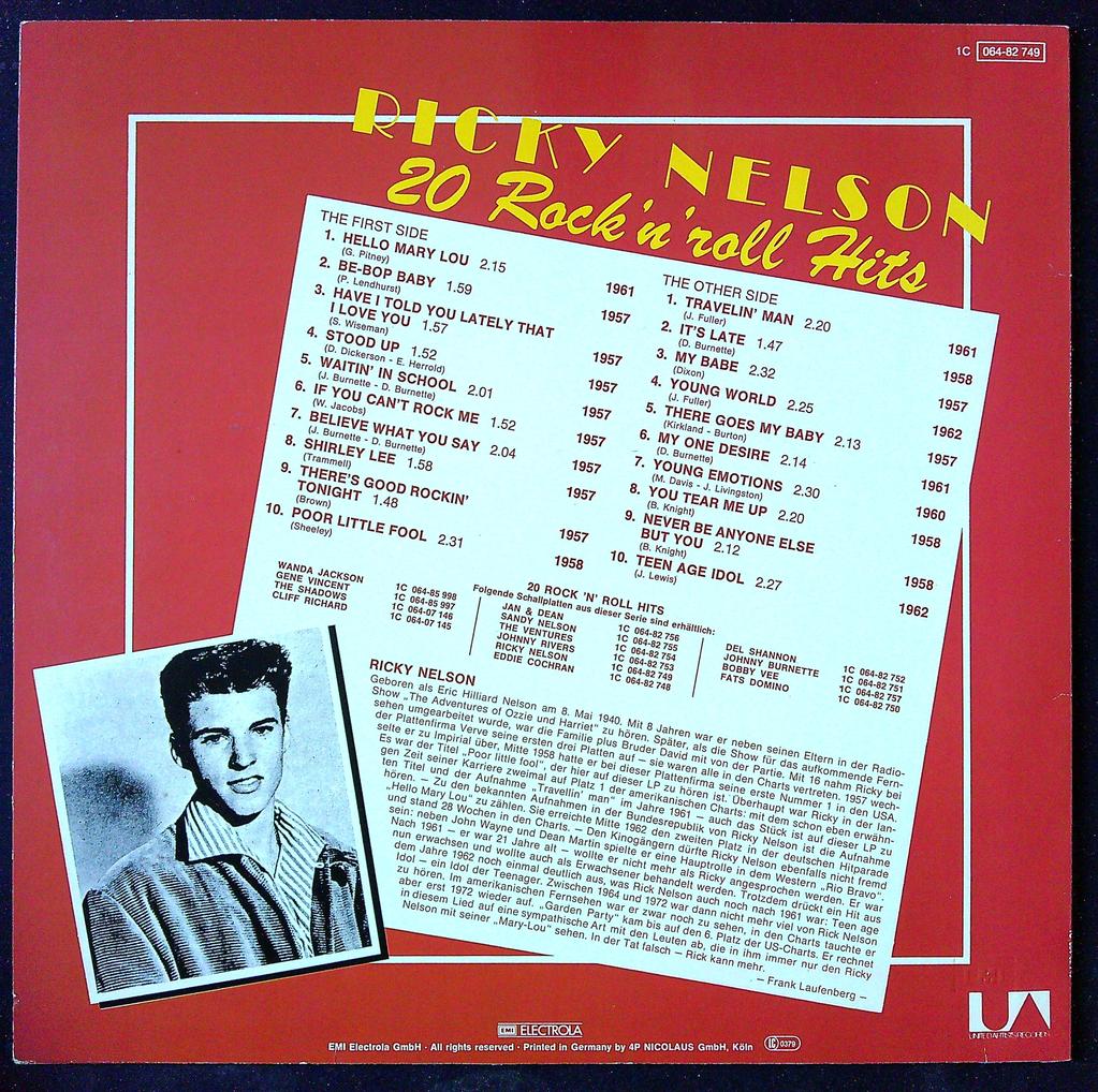 Vinyle Ricky Nelson 20 Rock'n'roll Hits