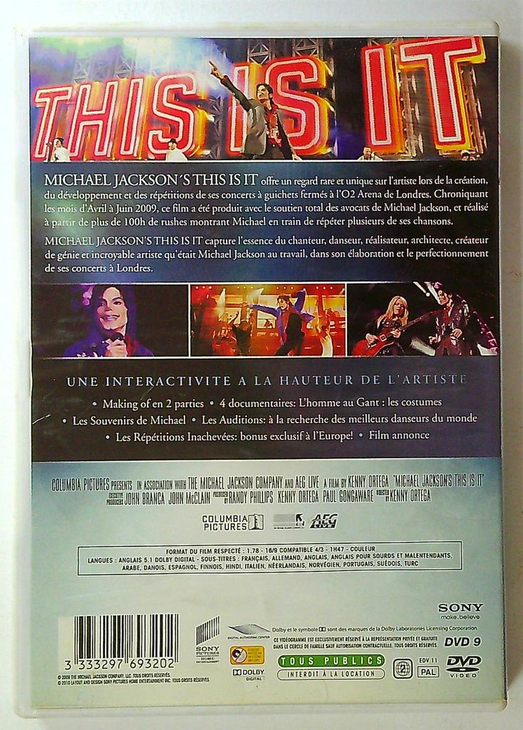 Dvd Michael Jackson This Is It musique documentaire