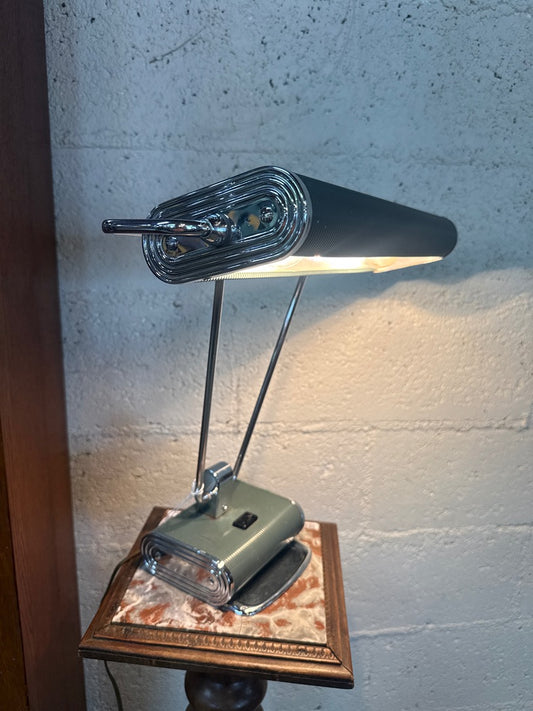 Lampe de bureau vintage – Style Art Déco chrome et vert