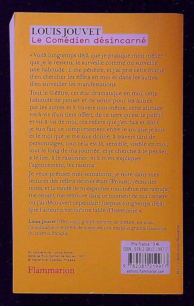 Livre – Louis Jouvet – Non-fiction – Le Comédien désincarné