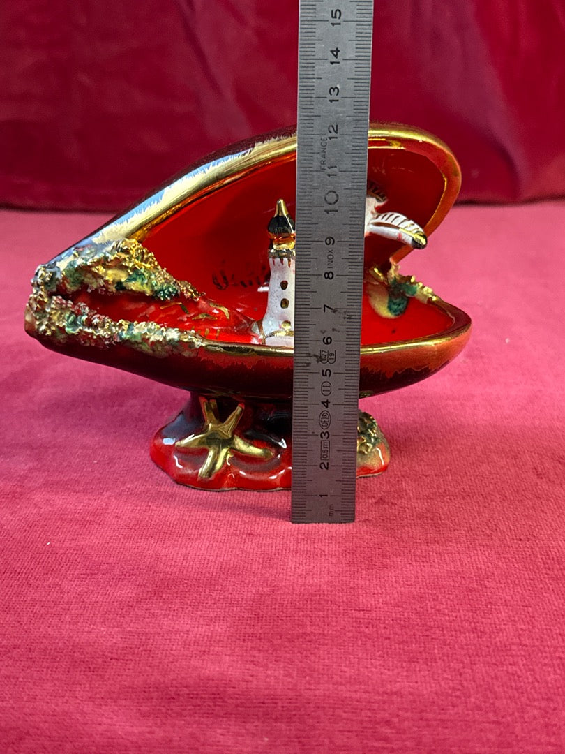 Lampe Coquillage moule en céramique avec phare et mouette Vallauris