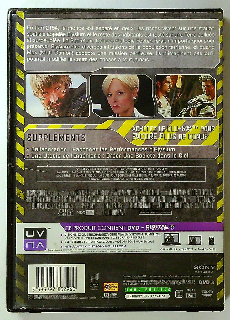Dvd Elysium Matt Damon Jodie Foster Science-fiction