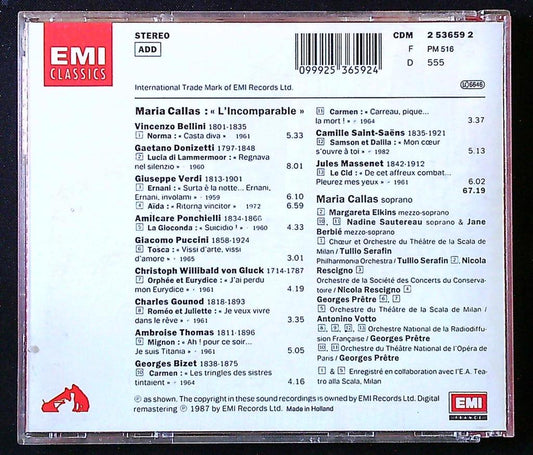 Cd – Maria Callas – Musique – Album L'incomparable